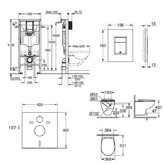 Grohe Комплект Bau Ceramic, инсталляционная система с подвесным унитазом (39586000)