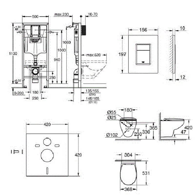 Grohe Комплект Bau Ceramic, инсталляционная система с подвесным унитазом (39586000)