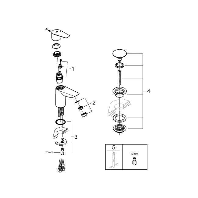 Grohe BauEdge New Смеситель однорычажный для раковины S-Size + нажимной донный клапан
 (23895001)