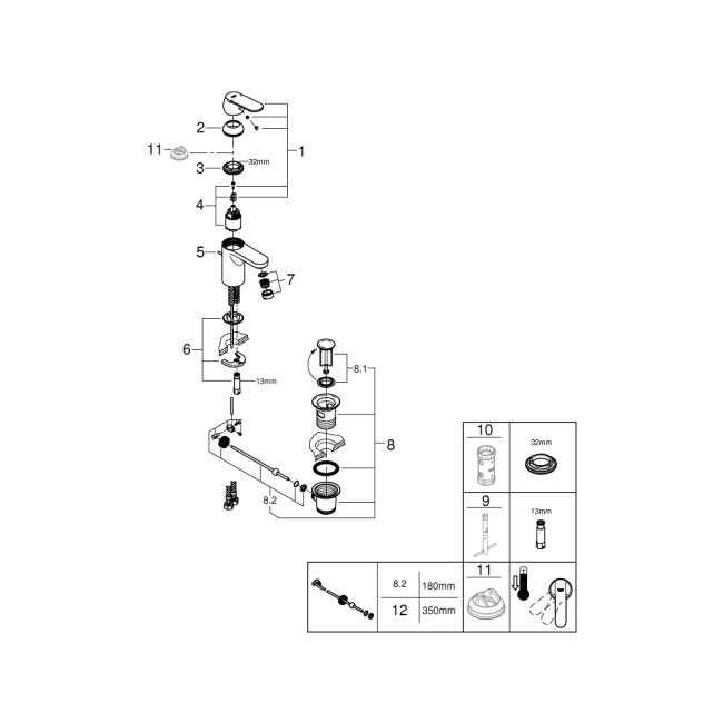 Grohe QuickFix Get Одноважільний змішувач для раковини S-Size  (32883000)