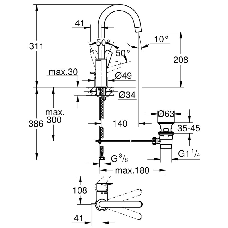 Grohe QuickFix StartEdge Смеситель однорычажный для раковины L-Size (24201001)