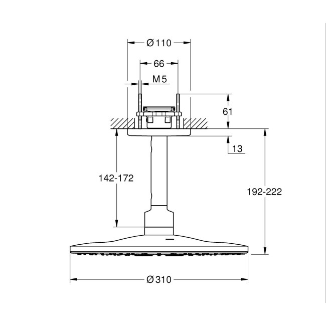 Grohe Rainshower SmartActive 310 Набір верхнього душу настельного монтажу 142 мм, 2 режими струменю (26477