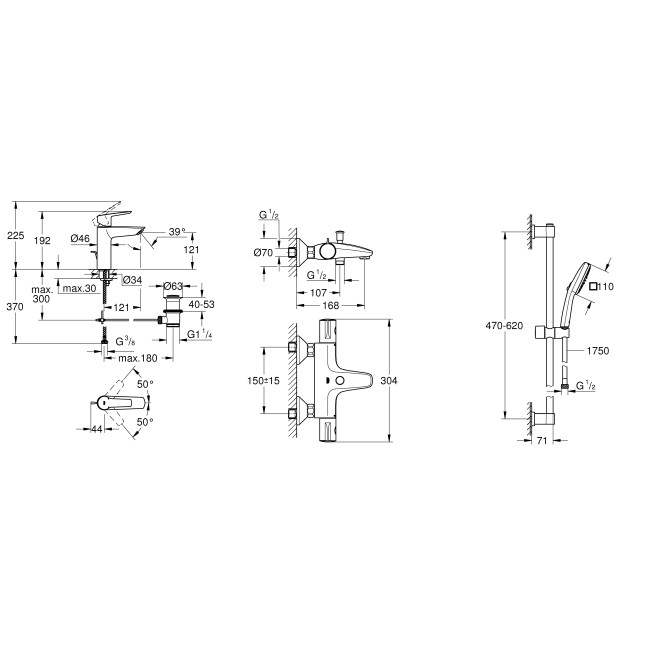 Grohe Набiр змiшувачiв QuickFix Start 3 в 1 для ванни(UA202304TS)