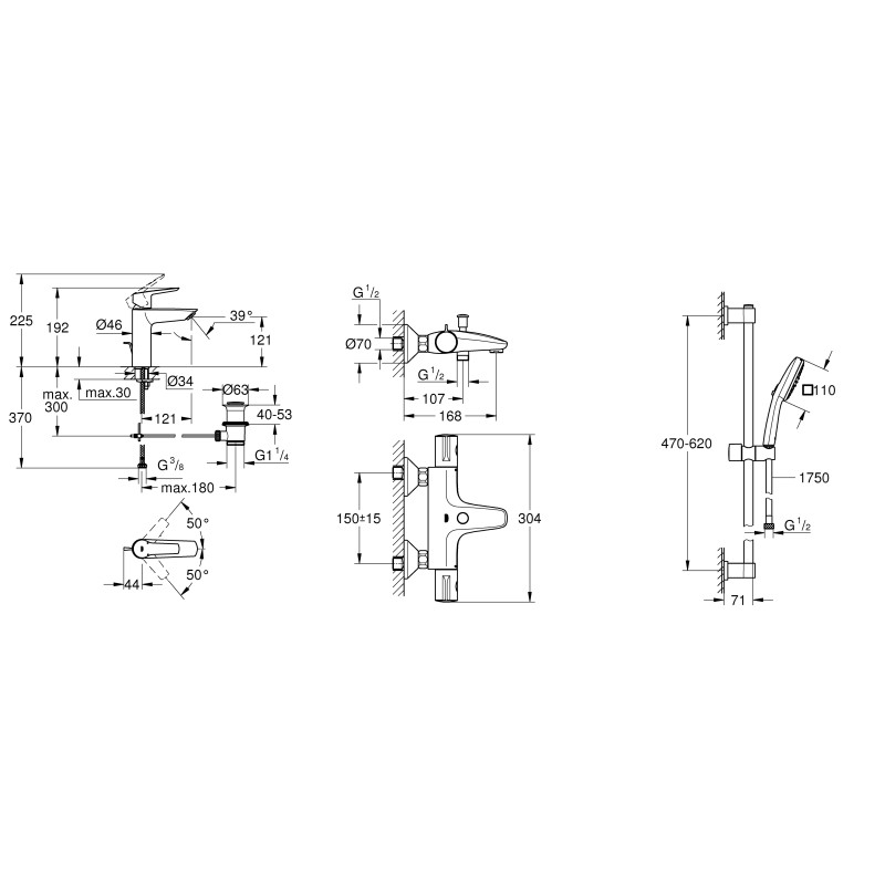 Grohe Комплект смесителей QuickFix Start 3 в 1 для ванны (UA202304TS)