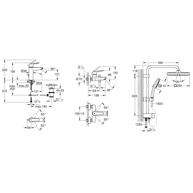 Grohe Комплект смесителей QuickFix Start 3 в 1 для ванной (UA202305RM)