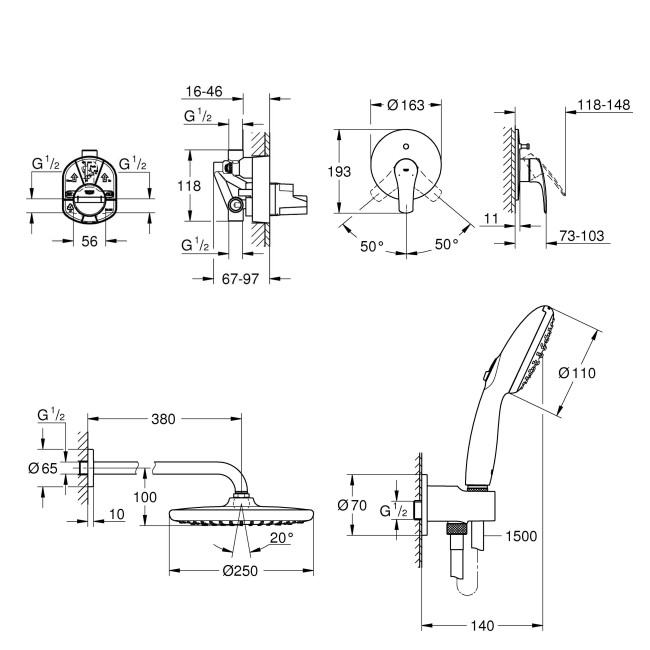 Grohe Eurosmart Набір для комплектації душа з Tempesta  250 (UA26415SC8)