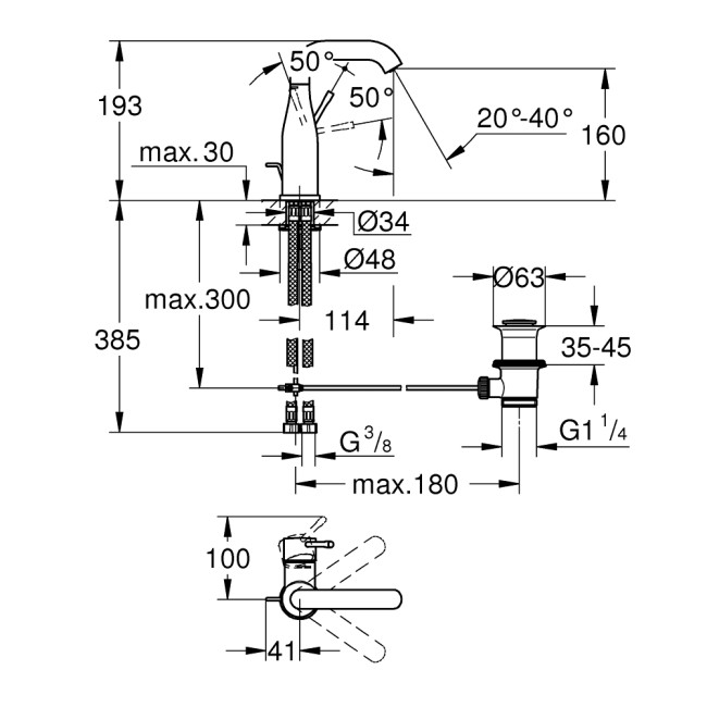 Grohe Essence Одноважільний змішувач для раковини M-size (24173AL1)