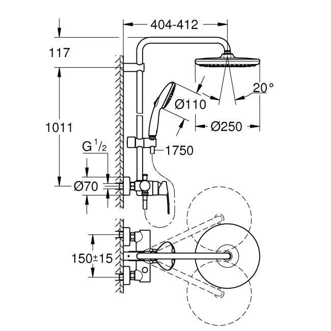 Grohe Tempesta System 250 Душова система із одноважільним змішувачем настінного монтажу (26673001)