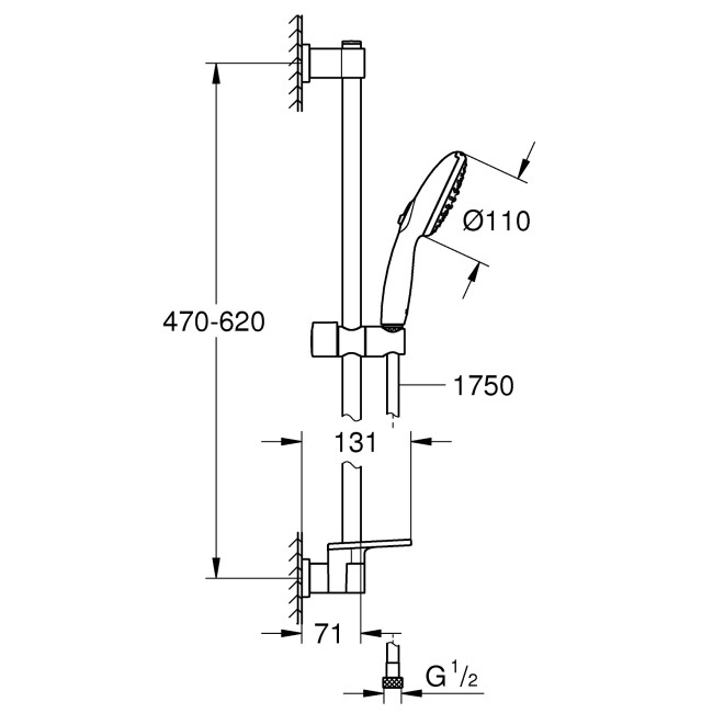 Grohe QuickFix Vitalio Start 110  Душовий гарнітур, 2 режими струменю (26952001)