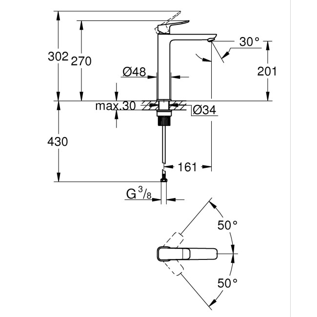 Grohe Dice Однорычажный смеситель для раковины XL-размера. (1018922430)