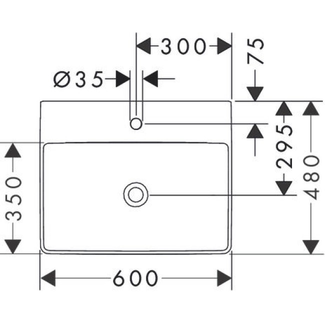 Умывальник 600/480 Xelu Q с отверстием под смеситель, без перелива, 60317450