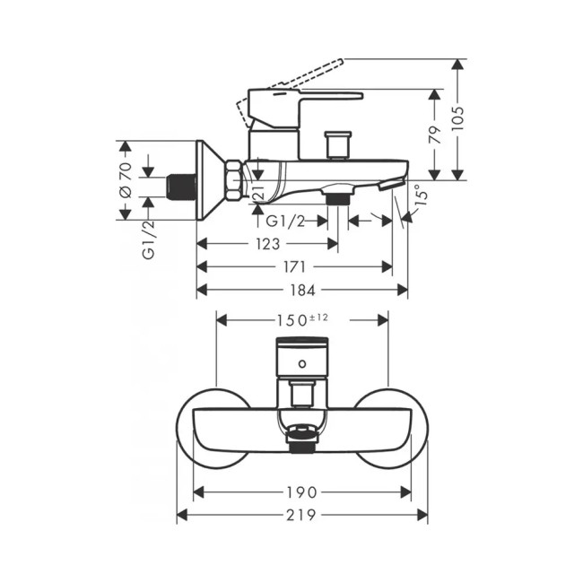 Змішувач hansgrohe Vernis S для ванни, хром 71470000