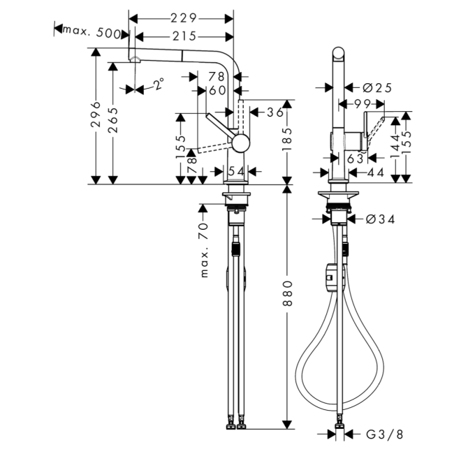 Змішувач hansgrohe Talis M54 для кухонної мийки з висувним душем, чорний матовий хром 72808340