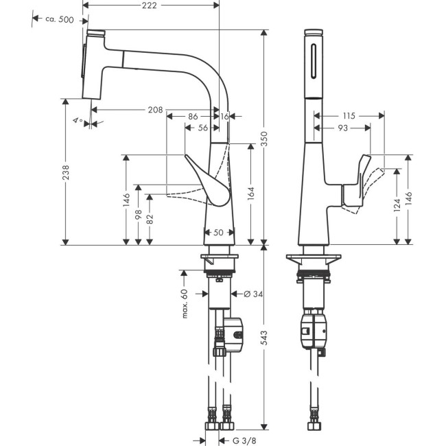 Смеситель hansgrohe Metris Select M71 для кухонной мойки с выдвижным душем, хром 73822000