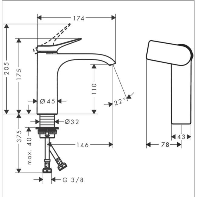 Змішувач hansgrohe Vivenis CoolStart для раковини без зливного гарнітура, 75024340 чорний матовий хром