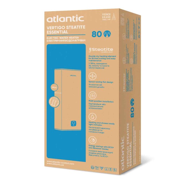 Водонагреватель бытовой электрический Atlantic Vertigo Steatite Essential 80 MP-065 2F 220G (1500W)