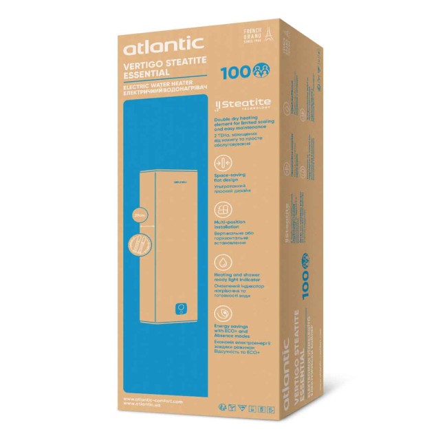 Водонагрівач побутовий електричний Atlantic Vertigo Steatite Essential 100 MP-080 2F 220G (1500W)