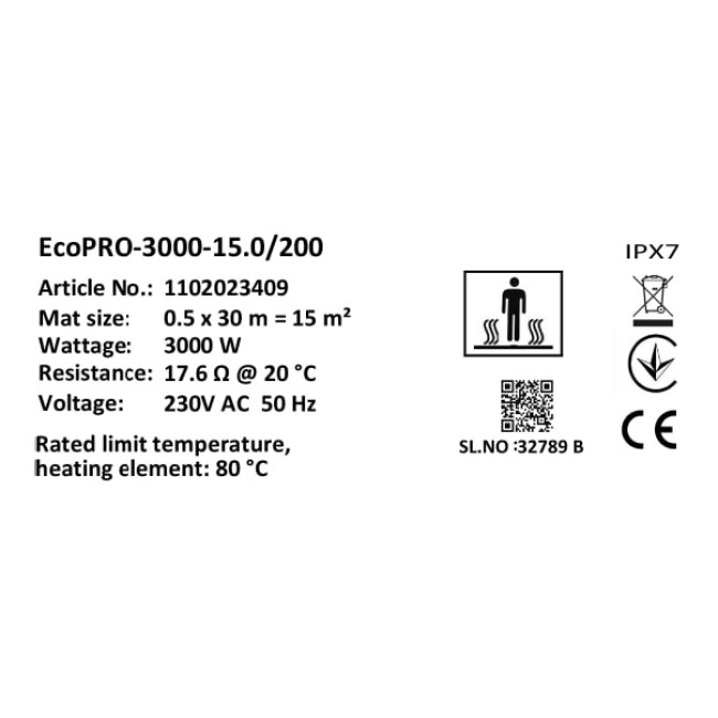 Мат нагревательный в комплекте Atlantic Nevada Profi EcoPRO-3000-15.0/200 W/m2