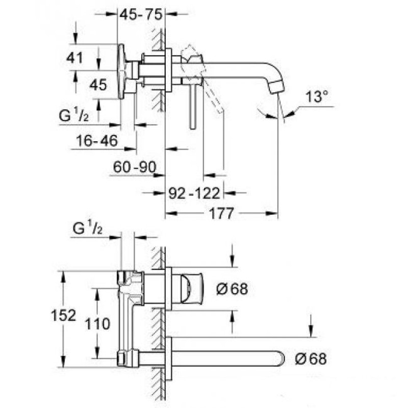 Grohe BauClassic Смеситель для раковины, скрытого монтажа (20292000)
