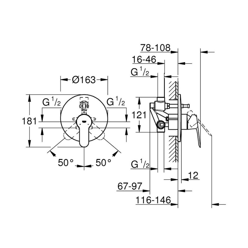 Grohe BauEdge Смеситель однорычажный для ванны (29079000) Grohe BauEdge Смеситель однорычажный для ванны (29079000)