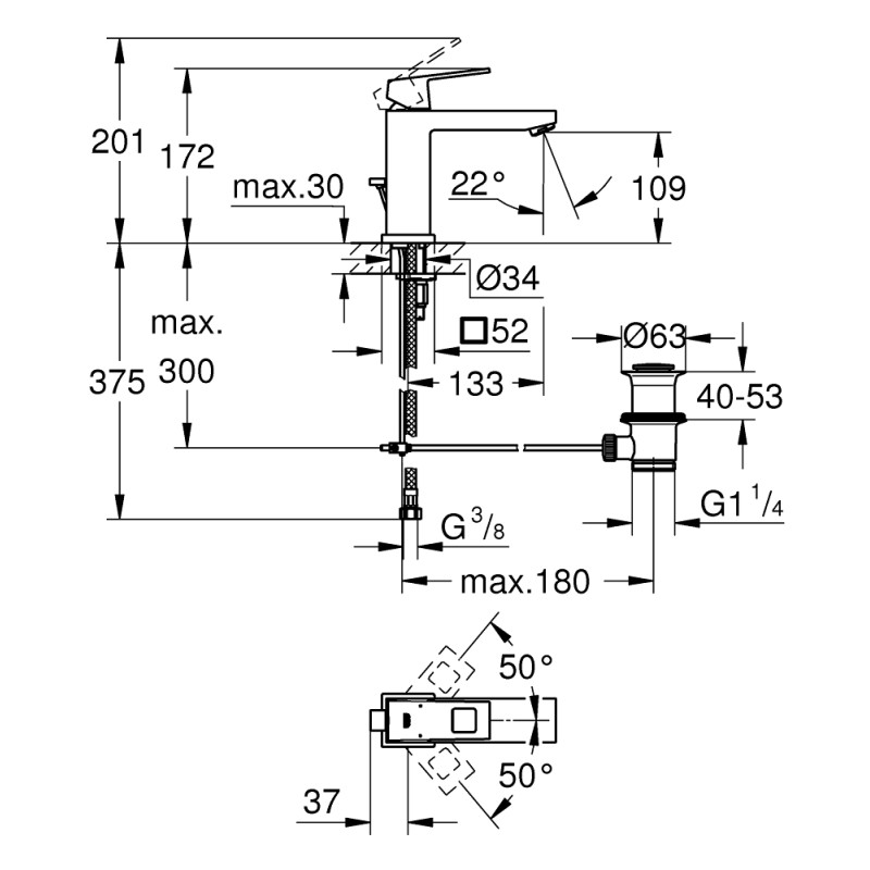 Grohe Eurocube Смеситель однорычажный для раковины M-Size (23445000)