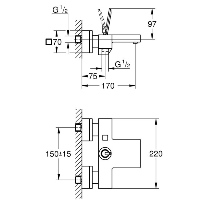 Grohe Eurocube Joy Одноважільний змішувач для ванни (23666000)