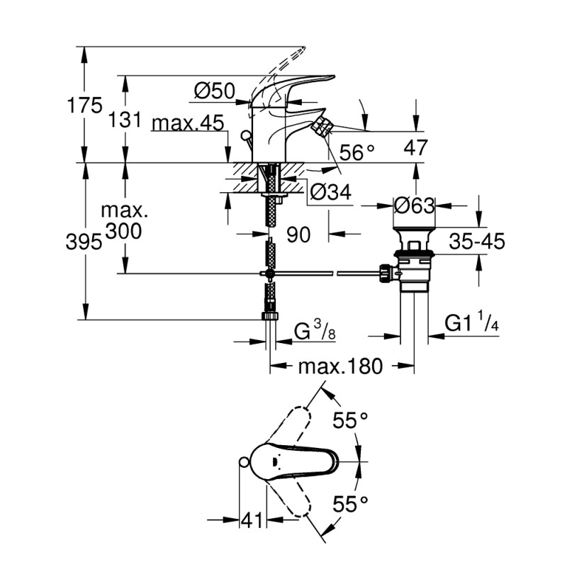 Grohe Euroeco Смеситель однорычажный для биде S-Size (23263000)