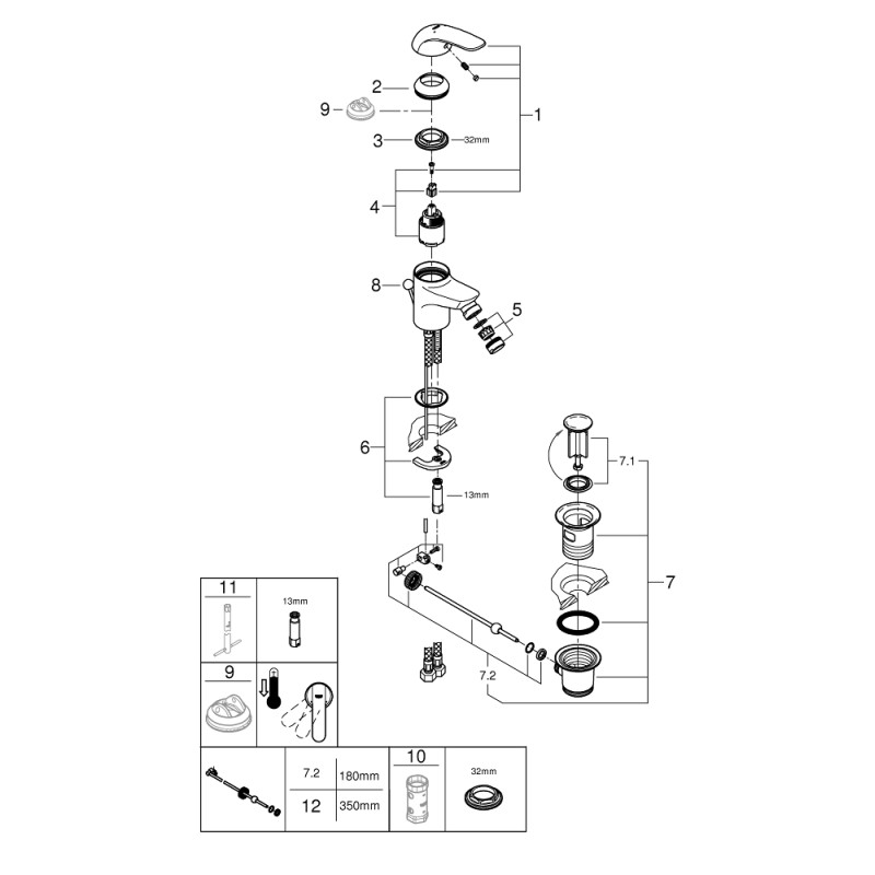 Grohe Euroeco Смеситель однорычажный для биде S-Size (23263000)