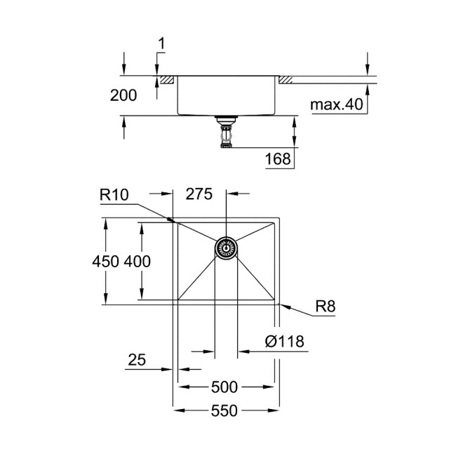 Grohe Мойка для кухни 550 x 450 мм, 1 чаша, матовая (31726SD0)