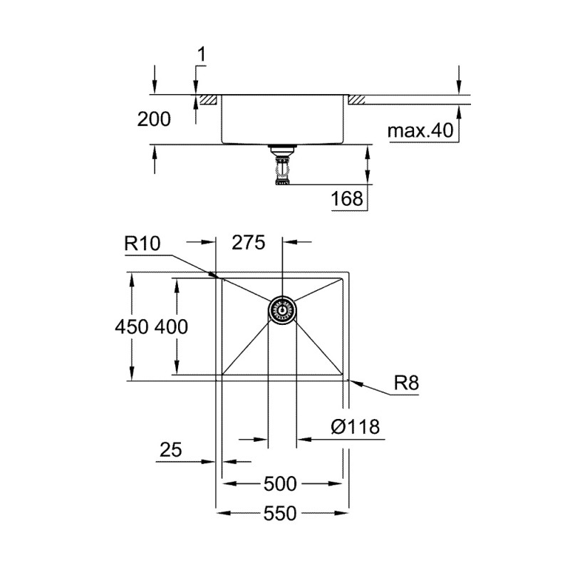 Grohe Мойка для кухни 550 x 450 мм, 1 чаша, матовая (31726SD0)