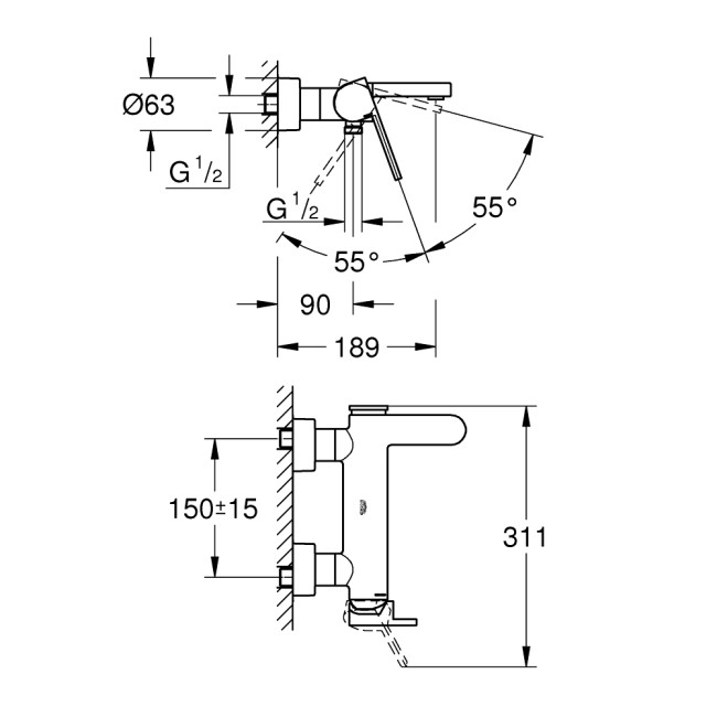 Grohe Plus Одноважільний змішувач для ванни (33553003)