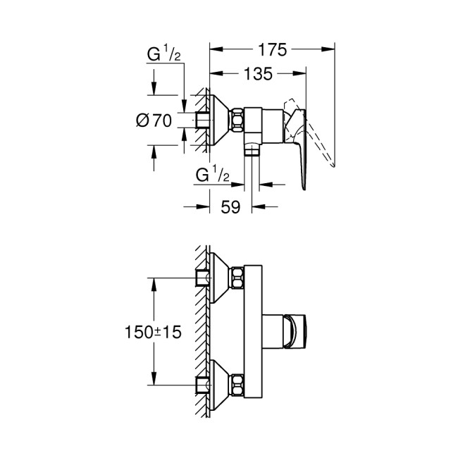 Grohe BauEdge New Однорычажный смеситель для душа (23636001)