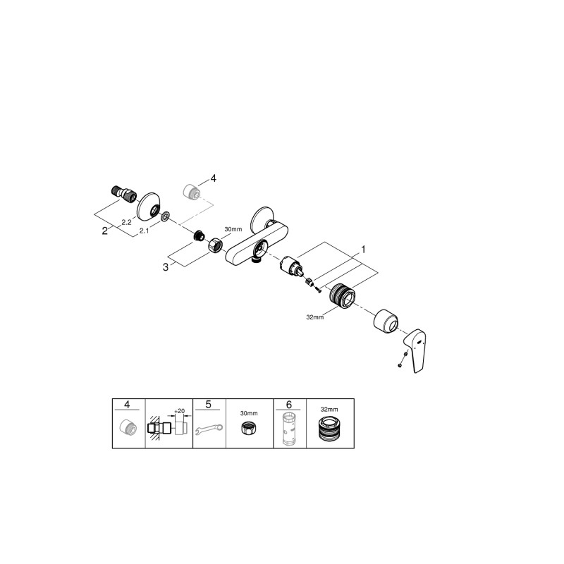 Grohe BauEdge New Однорычажный смеситель для душа (23636001) Grohe BauEdge New Однорычажный смеситель для душа (23636001)
