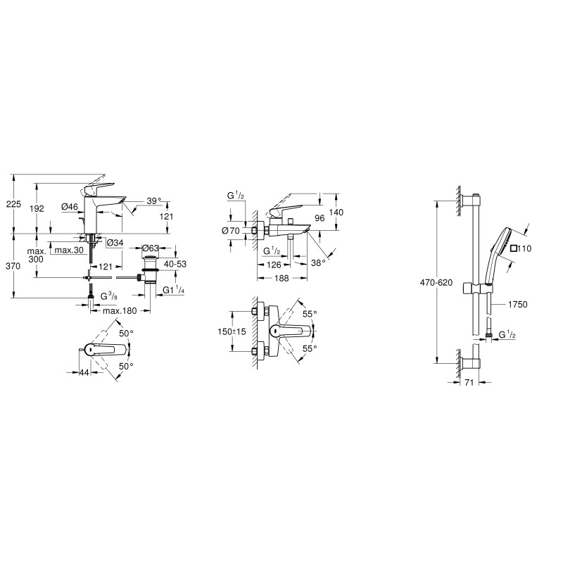 Grohe Комплект смесителей QuickFix Start 3 в 1 для ванной (UA202301MQ)