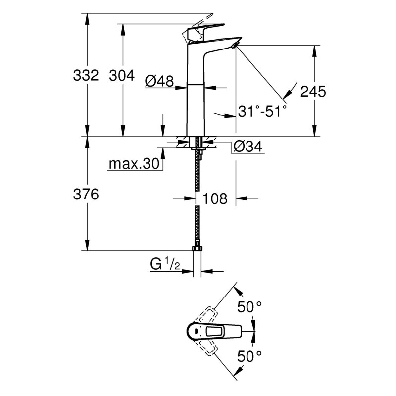 Grohe BauLoop Однорычажный смеситель для раковины XL-Size (32856001)