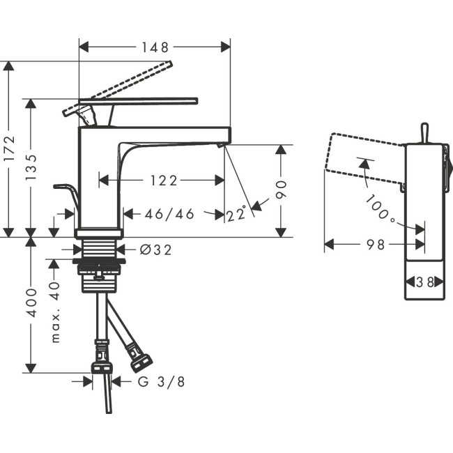 Змішувач hansgrohe Tecturis E CoolStart для раковини з донним клапаном 73004140 бронза
