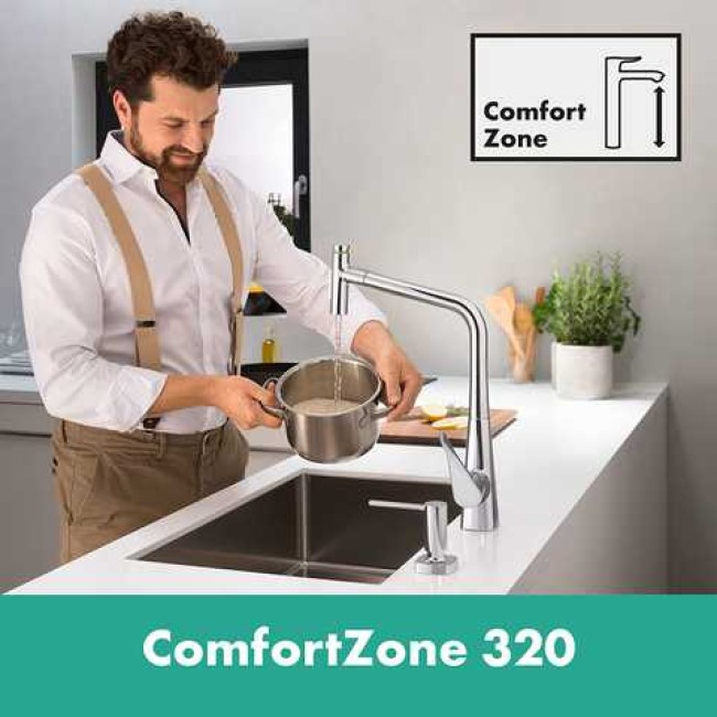 Смеситель Metris Select 320 2jet кухонный с выдвижным изливом 73820000