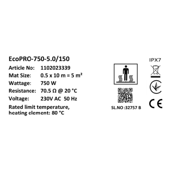 Комплект-Мат нагревательный Bonjour Soft Heat EcoPRO-750-5.0/150 W/m2 с терморегулятором RTP