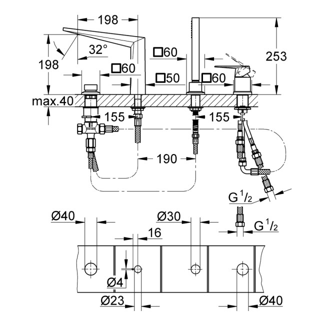 GROHE SPA Allure Brilliant Смеситель для ванны однорычажный на 4 отверстия (19787001)