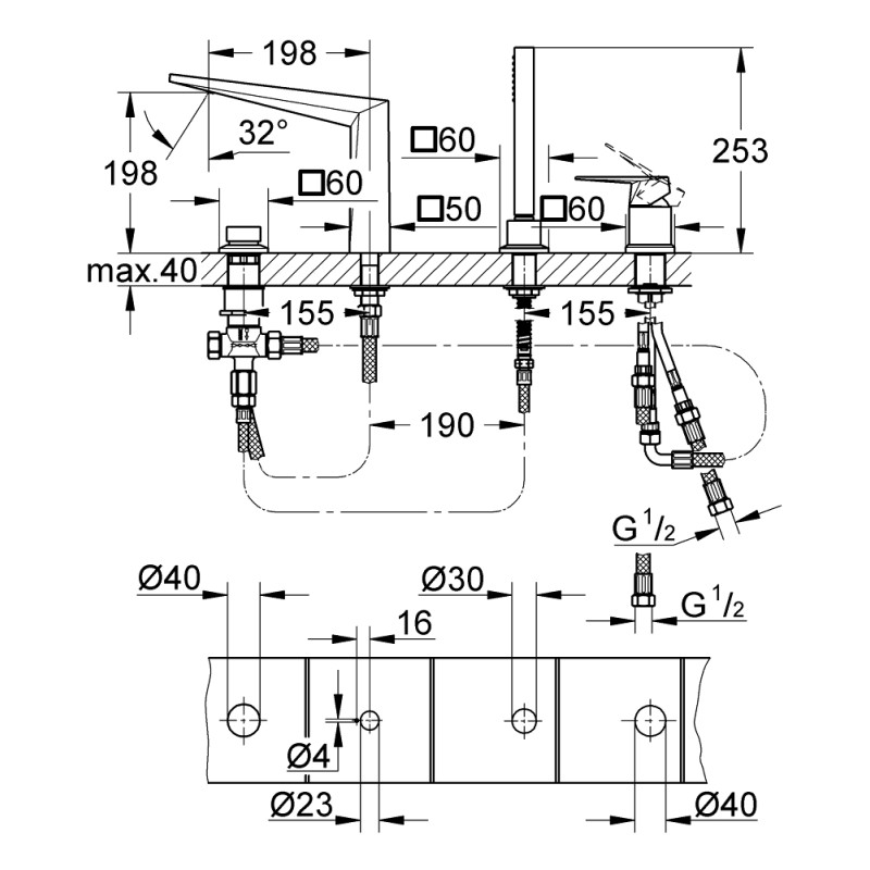GROHE SPA Allure Brilliant Смеситель для ванны однорычажный на 4 отверстия (19787001)