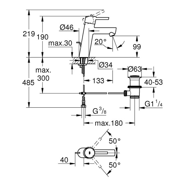 Grohe Concetto Смеситель однорычажный для раковины M-Size (23450001)