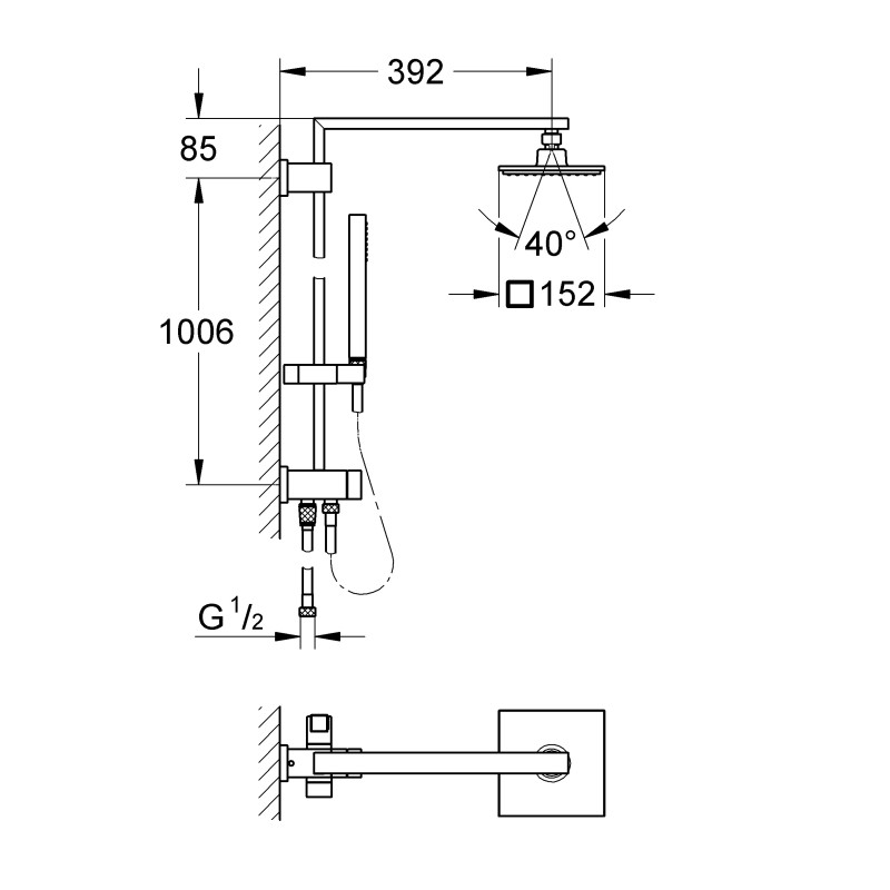 Grohe Euphoria Cube System 150 Душевая система с переключателем для настенного монтажа (27696000)