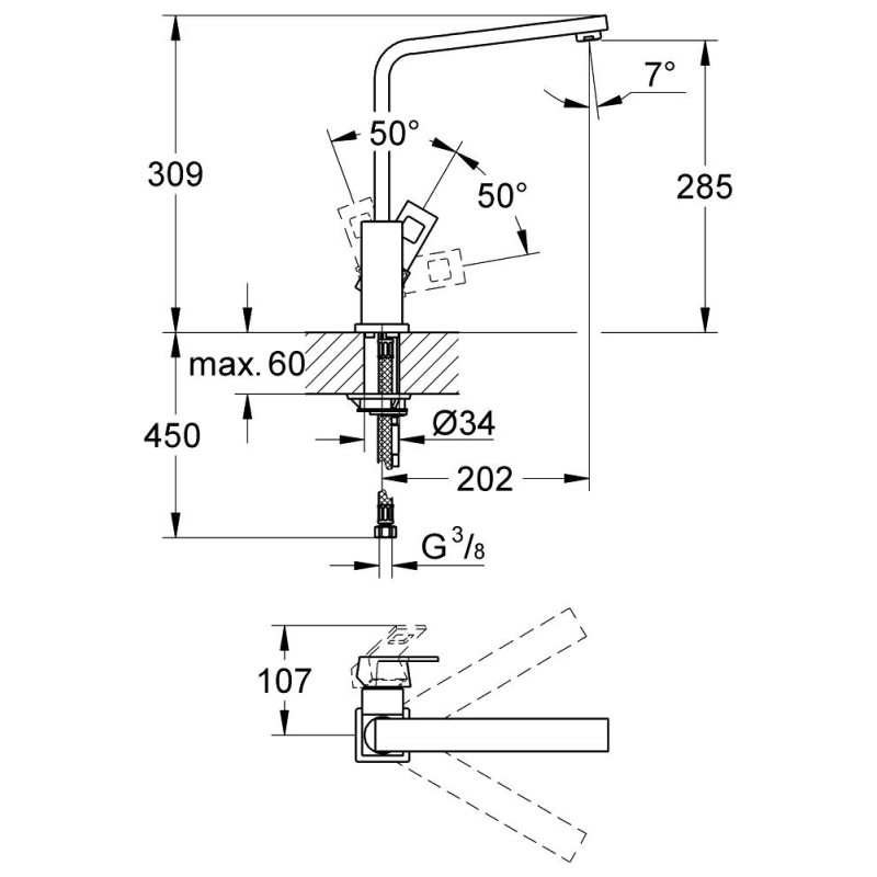 Grohe Eurocube Смеситель однорычажный для мойки (31255000)