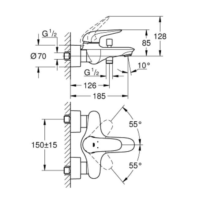 Grohe Eurostyle Одноважільний змішувач для ванни (23726003)