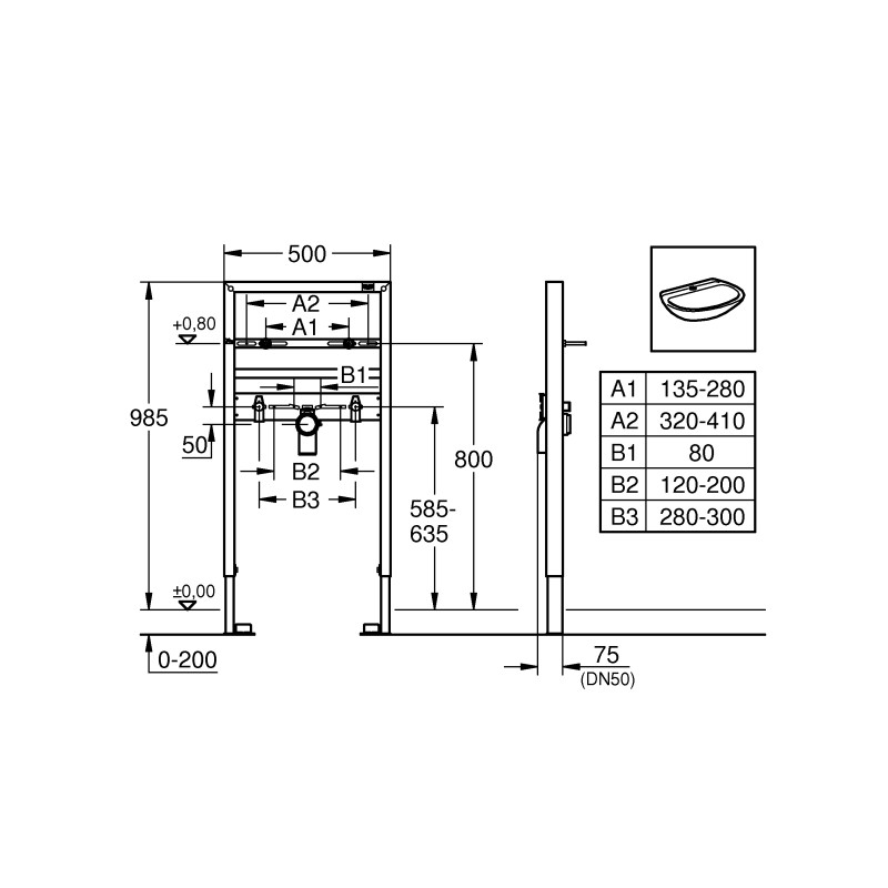 Grohe Система инсталляции для раковины GROHE Rapid SL 1 м (38541000)