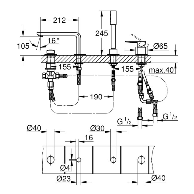 Grohe Lineare Одноважільний змішувач для ванни на 4 отвори (19577001)