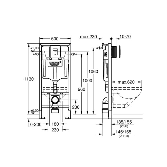 Grohe Rapid SL комплект 5 в 1 GROHE Fresh для подвесного унитаза (38827000)