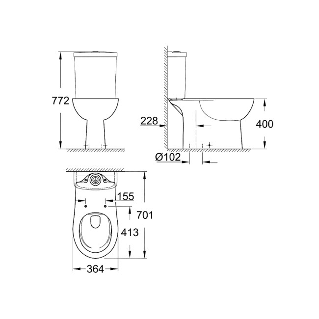 Grohe Bau Ceramic Унитаз напольный безободковый, вертикальный выпуск (39429000)