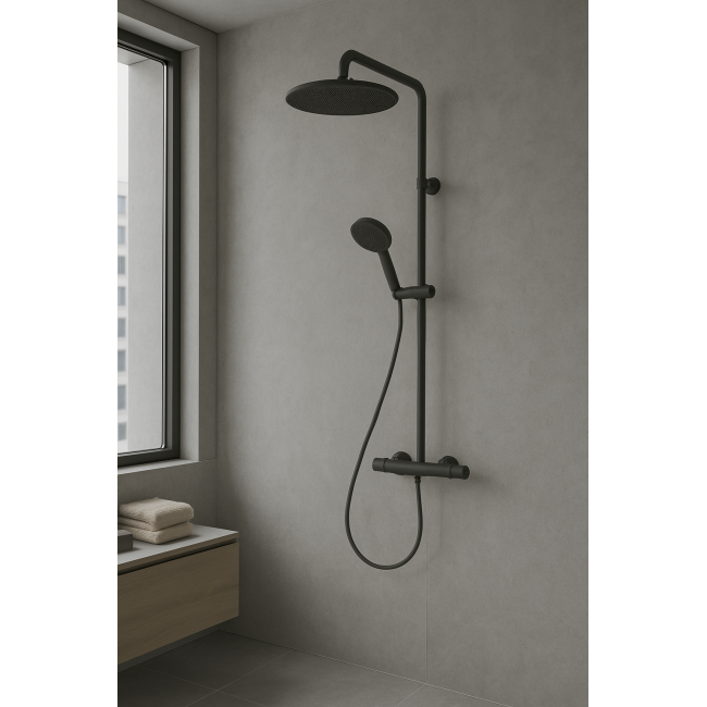 Душова система hansgrohe Raindance Alive S Puro 300 1jet 24592340, з термостатом Ecostat Element, чорний матовий хром