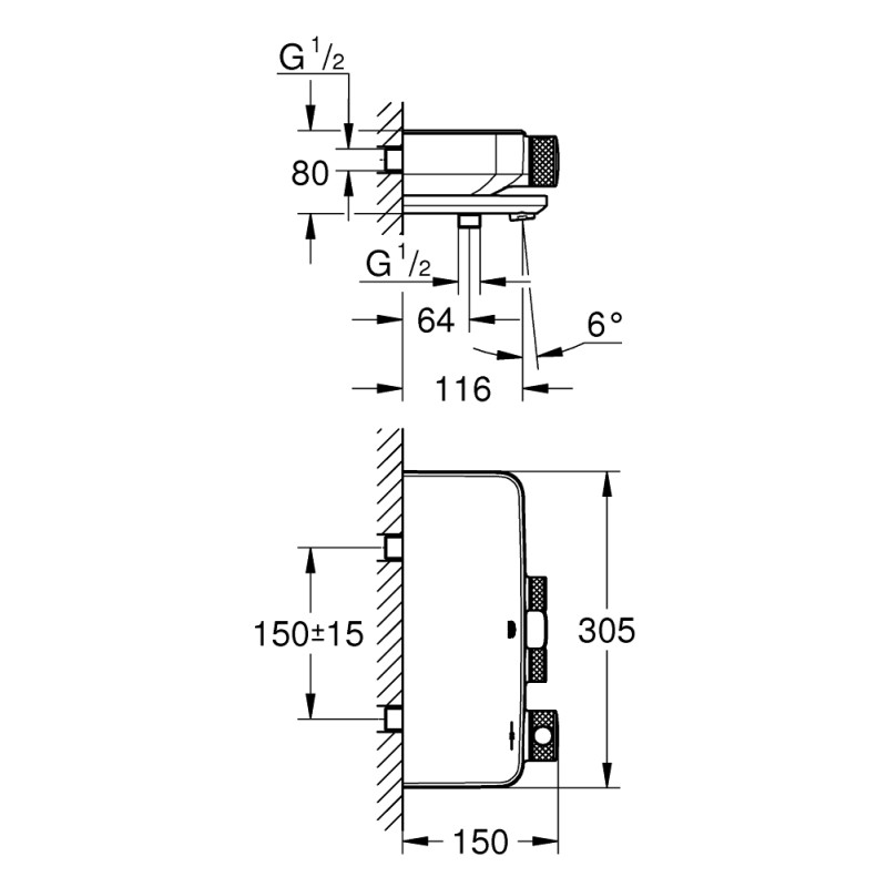 Grohe Grohtherm SmartControl Термостатический смеситель для ванны, настенный монтаж (34718000)